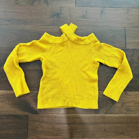 ANTHROPOLOGIE Moth RIbbed Sweater with Cutout Shoulders Size Small Yellow - Picture 6 of 9
